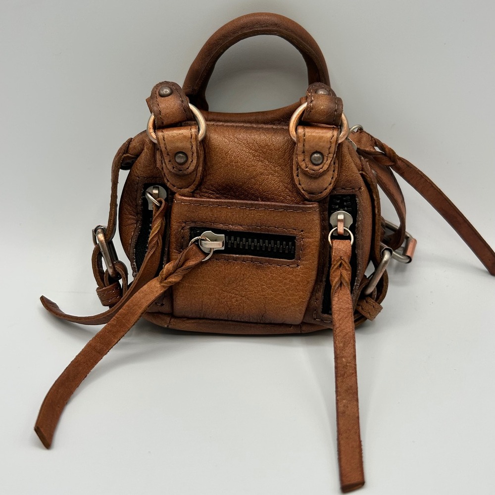 Free People Micro Emerson Mini Bag Brown Leather Crossbody Boho Distressed